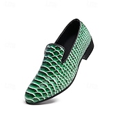 halpa Loafers-Miesten vihreät ja ruskeat käärmekuvioiset nahkaiset loaferit, slip-on-muodinmukaiset kengät yökerhoihin, juhliin ja rohkeisiin muotilausuntoihin