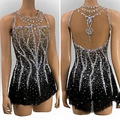 cheap Figure Skating Dresses-Figure Skating Dress Women's Ice Skating Dress Black Patchwork Asymmetric Hem Stretchy Training Competition Skating Wear Classic Crystal / Rhinestone Sleeveless Ice Skating Figure Skating