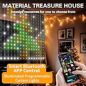 זול רצועות אור חכמות-וילון אור חכם וניתן לתכנות עמיד למים ip44, שינוי צבע RGB טקסט הניתן להתאמה אישית DIY &amp;דוגמאות, נורות לד עם שלט רחוק, אפליקציית בלוטות', בקרת נקודות קסומות לעיצוב הבית