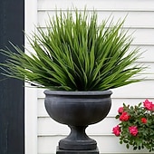 זול צמחים מלאכותיים וצמחייה-12 יחידות חבילות דשא אביב מלאכותי, צמחי ירק מלאכותיים עם 7 מזלגות, גבעולי דשא מלאכותיים לקיר צמחים, גינה, בית &amp;קישוט האירוע