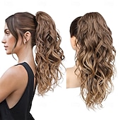 cheap Ponytails-Ponytail Extension, 18" Claw Clip Ponytail Extension Wavy Ponytails Hair Extensions Jaw Clip on Pony Tails Natural Synthetic Hairpiece for Women Daily, Dark Ash Blonde with Golden Ends 18 Inch