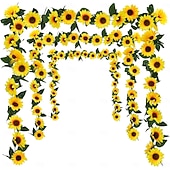 economico Fiore finti-Confezione da 3 ghirlande di girasoli artificiali, 7,5 piedi/filo di girasoli di seta appesi, fiori rampicanti con foglie verdi per la stanza, la cucina, il giardino, il compleanno, il matrimonio, il