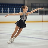 abordables Vestidos de Patinaje Artístico-Vestido de patinaje artístico Chica Patinaje Sobre Hielo Vestidos Negro Rosa Azul Retazos Borlas Elástico Entrenamiento Competición Ropa de Patinaje Clásico Cristal / Strass Sin Mangas Patinaje sobre