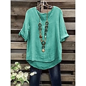 ieftine Cămăși-Pentru femei Bluză Cămașă din imitație de in Culoare solidă Stilat Casual Manșon Jumate Stil Nautic Topuri obișnuite Zilnic Albastru piscină Verde Deschis Roz Îmbujorat Trifoi Kaki Vară Primăvară