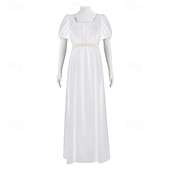 preiswerte Kleid-19. Jahrhundert Regency-Zeit Knöchellänge Kleid Kurze Ärmel Prinzessin Dame Edelfrau Einfarbig Quadrathals Kostüm Damen königlich Halloween Karneval Teegesellschaft LARP Renaissance-Messe Erwachsene