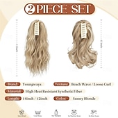 cheap Ponytails-2 PCS Ponytail Extensions Claw Clip Short Pony Tails Wavy Curly Synthetic Hairpieces for Women 12 Inch 14Inch Set