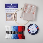 cheap U.S. 250th Anniversary-Red, White &amp; Bloom Embroidery Kit, US 250th Anniversary Cross Stitch Kit, Flowers Embroidery Kits, Full Range of Embroidery Starter Kits for Beginners Adults, Gifts for Veterans &amp; Craft Lover