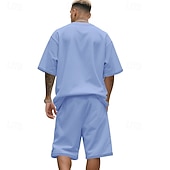 tanie Zestawy koszulek męskich Basic-Męskie T-shirt Garnitury 2 sztuki stroje Koszulka i spodenki Krótki rękaw Półgolf Lato Równina Moda Codzienny 2-częściowa Codzienny Urlop Dzienne zużycie Zgniła zieleń Czarny Biały Top Tee dla