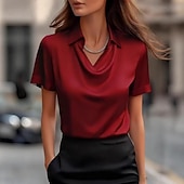 cheap Plain Blouses-Women's Shirt Blouse Ruched Solid Color Elegant Vacation Party Sleeveless Cowl Neck Regular Tops Daily Outdoor Office Light Blue claret Large quantities of stock available Maximum size weight: 118
