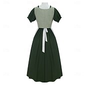 economico Pioniere / XIX secolo-19° secolo anni 1800 Vecchio West Lunghezza al pavimento Vestito Abito da prateria Lunghe Ragazza pioniera Coloniale Guerra rivoluzionaria Plaid Scollo Tondo Costume Per donna Halloween Carnevale