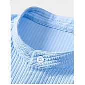 cheap Men's Button Up Shirts-Men's Shirt Summer Shirt Beach Wear Corduroy Shirt Navy Blue Short Sleeve Plain Stand Collar Mandarin Collar Henley Casual Daily Clothing Apparel Fashion Casual Comfortable Smart Casual