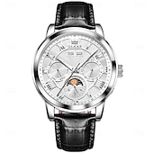 お買い得  機械式腕時計-OLEVS 男性 機械式時計 クリエイティブ 贅沢 ファッション ビジネス スケルトン 自動巻き トゥールビヨン ムーンフェイズ表示 ステンレス レザー 腕時計