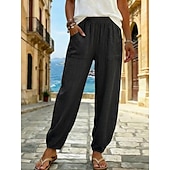 economico Fondi-pantaloni estivi da donna 100% cotone pantaloni pantaloni da spiaggia vacanza boho lunghezza alla caviglia colore naturale tinta unita tasca vita elasticizzata spiaggia casual nero bianco verde militare blu scuro estate primavera autunno