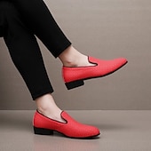 abordables Mocasines-Mocasines de piel sintética con efecto cocodrilo rojo para hombre: elegantes zapatos de vestir sin cordones para bodas, fiestas y eventos formales.