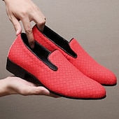 abordables Mocasines-Mocasines de piel sintética con efecto cocodrilo rojo para hombre: elegantes zapatos de vestir sin cordones para bodas, fiestas y eventos formales.