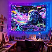 economico Arazzi Blacklight-Arazzo a luce nera raffigurante un maestoso leone in un paesaggio fantasy psichedelico, arazzo da parete reattivo ai raggi UV, perfetto per camera da letto, soggiorno, dormitorio e decorazioni per
