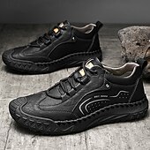 cheap Casual Lace-Up Shoes-Men's Brown Hand-Stitched Faux Leather Hiking Shoes – Rugged Casual Footwear for Outdoor Trekking &amp; Daily Street Style