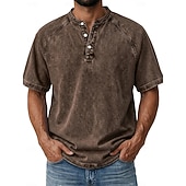  Miesten T-paita Demin paita 100 % puuvillahappopesupaita Henley toppi Lyhythihainen Tavallinen Vintage Katutyyli Vapaa-aika Pesty Raglan Sleeves Stand-kaula-aukko Henley Kausaliteetti Koti Katu Kevät