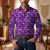 economico Cime-Retrò Vintage Anni '70 Camicia Camicia Aloha Lunghe Hippie Geometrico Costume Per uomo Mascherata Festival Musicale Feste Abbigliamento quotidiano Adulti Camicia