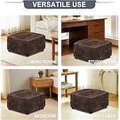 رخيصةأون غطاء كرسي-غطاء عثماني من جلد البولي يوريثان المقاوم للماء، أغطية كراسي مربعة صغيرة/كبيرة قابلة للتمدد، أغطية عثمانية مستطيلة الشكل بقاعدة مطاطية مانعة للانزلاق لمساند القدمين