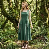 voordelige Jurk-Retro vintage Middeleeuws Renaissance Tot de grond Jurken Mouwloos Fee Kostuum Dames Fantasie Halloween Carnaval Renaissance beurs LARP Volwassenen Kleding