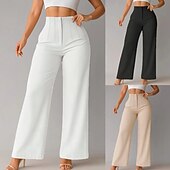 baratos perna larga e cintura alta-Mulheres Perna larga chinês Elegante Moda Roupa de rua Comprimento total Cintura Alta Tecido Confortável Macio Micro-Elástica Ao ar livre Escritório Rua Azul Preto Branco Marron Primavera Outono