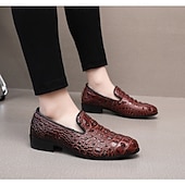 abordables Mocasines-Zapatos sin cordones con estampado de cocodrilo rojo de piel sintética para hombre, elegantes y cómodos para ocasiones formales e informales.