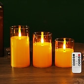 economico Luci di candela-3 candele a led senza fiamma con telecomando, candele di cera senza fumo per proposte di matrimonio, feste, cene, illuminazione ambientale, alimentate a batteria AAA, decorazioni per la casa