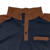 economico T-shirt in maglia waffle-Per uomo Maglietta Waffle Maglietta Maglia Henley a nido d'ape Manica Lunga Henley Primavera &amp; Autunno Tinta unica Patchwork Tradizionale / Vintage Casual Blocco di colore Puro Casuale Casa All'aperto