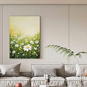 cheap Landscape Paintings-Handmade Green White Floral Texture Painting on Canvas oil painting Abstract Floral Wall Art Modern Textured Wall Art Green Floral Painting Boho Living Room Wall Decor