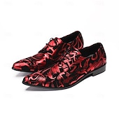 tanie Elementarne Buty Eleganckie-Oryginalne skórzane, czerwone, męskie buty wizytowe z artystycznym nadrukiem, wyjątkowe obuwie designerskie na ślub, wygodne i modne na dzień ślubu