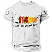  Męski spacer dla pokoju, sylwetka psa aloki i mnichów, grafika serca, odcisk łapy buddyjskiej uważności, czarny T-shirt, krótki rękaw, okrągły dekolt, letnia, swobodna, modna odzież, rozmiary S, M, L,