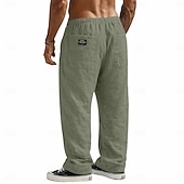 ieftine Clasic-Bărbați Pantaloni de in Pantaloni Pantaloni de vară Pantaloni largi Pantaloni de plajă Cordon Buzunar Talie elastică Simplu Confort Respirabil Lungime totală Casual Zilnic Concediu Vacanță Modă Negru