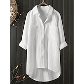 olcso Alapvető műszálas ingek-Női Blúz Pamut póló 100% pamuk Gombok Tömör szín Napi Stílusos Alap Hosszú ujj Állógallér Hosszú felsők Napi Fekete Fehér Sötétkék Lóhere Khakizöld Tavasz Ősz