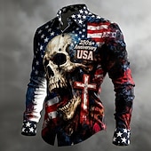 Χαμηλού Κόστους Πατριωτικά 250 Μπλουζάκια-Ανδρικά 4η Ιουλίου 250ή επέτειος των ΗΠΑ Cruce Σημαία των ΗΠΑ Πουκάμισο Πουκάμισο με κουμπιά Μακρυμάνικο Πατριωτικό Αργίες Καθημερινά Άνοιξη Φθινόπωρο Απορρίπτω 3D εκτύπωση Λινό σαν πουκάμισο Μαύρο 1