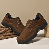 abordables Zapatos Informales con Cordones-Zapatos con cordones de piel sintética de ante color caqui para hombre, zapatillas informales antideslizantes y resistentes para senderismo y actividades al aire libre.
