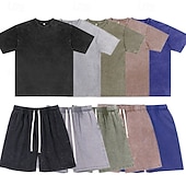 cheap Men's Basic Tees sets-Men T-shirt Suits Tracksuit Shorts and T Shirt Set Short Sleeve Crew Neck Summer Color Block Gymnatics Casual 2 Piece Distressed Casual Vacation Daily Wear Army Green Black Gray Top Tee for Men