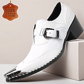 Χαμηλού Κόστους Κλασικά Παπούτσια-Ανδρικά λευκά επίσημα παπούτσια από γνήσιο δέρμα, μοντέρνα παπούτσια με αγκράφα για γάμους, πολυτελή υποδήματα για γαμπρό και καλεσμένους σε γάμο