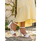 tanie Gość weselny-Brązowe sandały damskie na klockowym obcasie z węzłem, eleganckie buty z paskiem wokół kostki dla gości weselnych na weselach w ogrodzie
