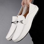 economico Mocassini casual-mocassini slip-on da uomo in similpelle bianca con fibbia in metallo, classiche scarpe casual da lavoro per gli spostamenti in ufficio, i matrimoni e l'uso quotidiano