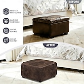 رخيصةأون غطاء كرسي-غطاء عثماني من جلد البولي يوريثان المقاوم للماء، أغطية كراسي مربعة صغيرة/كبيرة قابلة للتمدد، أغطية عثمانية مستطيلة الشكل بقاعدة مطاطية مانعة للانزلاق لمساند القدمين