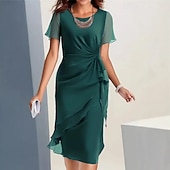 economico Abiti in chiffon-Per donna Abito Midi Tubino Vestito in Tulle Abito aderente Vacanza Festa Compleanno Quotidiano Ufficio Vestibilità regolare Semplice Manica Corta Girocollo Rosso bordeaux Verde Kaki Blu scuro Estate