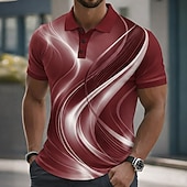 tanie Męska koszulka polo geometryczna-Męskie Geometryczny Tenké Koszulki polo Krótki rękaw Koszulki polo Koszule z kołnierzykiem Codzienny Athleisure Guziki Lato Wiosna Czerwony