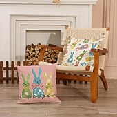 cheap Throw Pillows &amp; Covers-Set of 4 Easter Bunny Egg Print Linen Pillow Covers Spring Holiday Party Decorative Sofa Throw Cushion Covers
