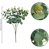 abordables Plantas y Vegetación Artificial-4 paquetes de tallos de eucalipto artificiales, hojas de eucalipto dólar de plata falsas, ramas verdes para arreglos florales. &amp;decoración del hogar