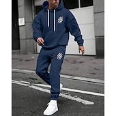 preiswerte einfache Trainingsanzüge-Herren Trainingsanzug Outfit-Set Kapuzenpullover Set Kapuzenpullover Täglich Outdoor Sport Kordelzug Tasche Buchstabe a Marineblau Aprikose Polyester Sportkleidung Mode Streetwear Herbst