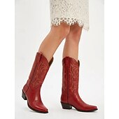 voordelige Vrouwen-Rode leren cowboylaarzen voor dames met geborduurd westernpatroon - stijlvolle schoenen voor trendy outfits in de stad