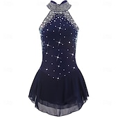 preiswerte Eiskunstlaufkleider-Eiskunstlaufkleid Mädchen Eislaufen Kleid Dunkelmarine Patchwork Asymmetrischer Saum Hohe Elastizität Training Wettbewerb Eiskunstlaufkleidung Klassisch Kristall / Strass Ärmellos Eislaufen