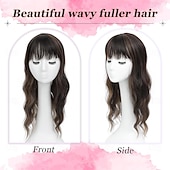 ieftine Breton-Acoperiș de păr 360° 3D pentru femei cu coroană subțire, păr ondulat și creț, lungime de 50 cm, breton cu clipsuri, maro închis, castaniu amestecat, 50 cm, breton franțuzesc