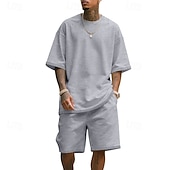 tanie Zestawy koszulek męskich Basic-Męskie T-shirt Garnitury 2 sztuki stroje Koszulka i spodenki Krótki rękaw Półgolf Lato Równina Moda Codzienny 2-częściowa Codzienny Urlop Dzienne zużycie Zgniła zieleń Czarny Biały Top Tee dla